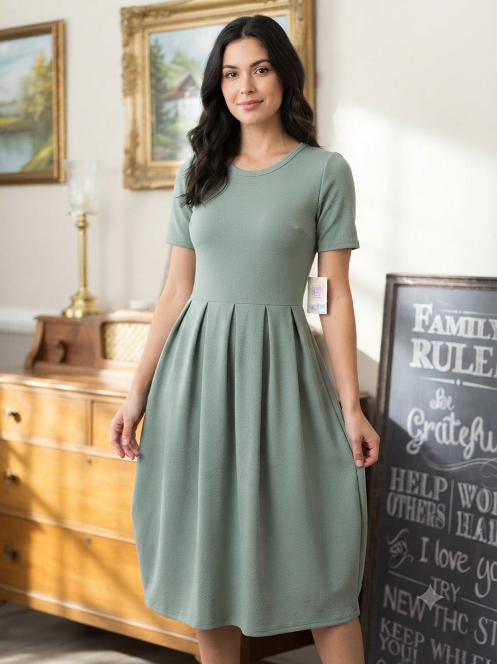 LuLaRoe Amelia Chic Dress - Classic Sage Green - Size S - NWT